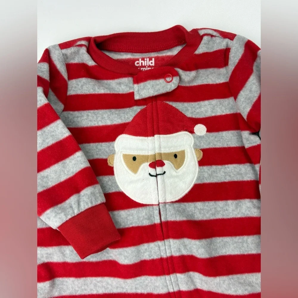 Carter’s Red& Gray Striped Santa One Piece 3-6m